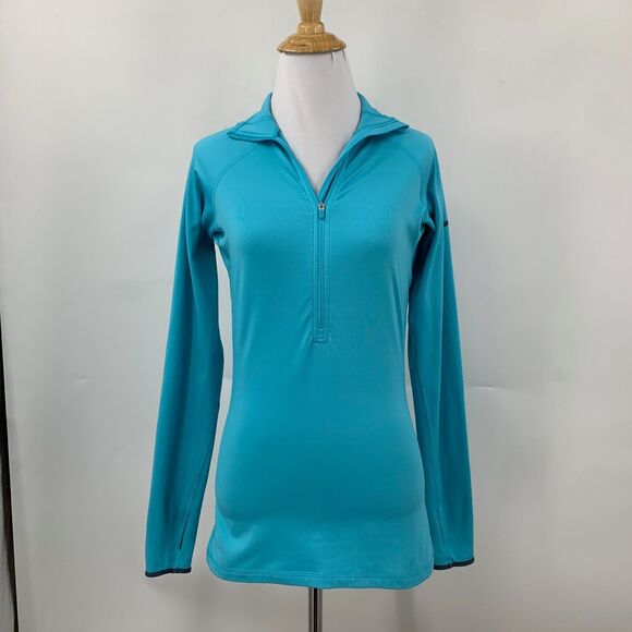 Nike Pro Shirt Womens S Small Blue Hyperwarm Thermal Thumbholes Sweatshirt - Picture 2 of 13